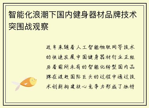 智能化浪潮下国内健身器材品牌技术突围战观察